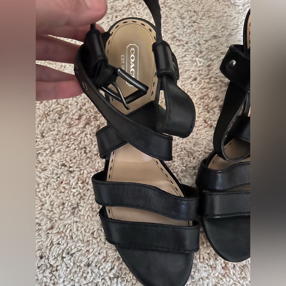 Black coach heeled sandals size 10, great condition